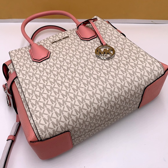 MICHAEL KORS MERCER MEDIUM TOP ZIP BELTED SATCHEL PRIMROSE MULTI SIGNATURE - Picture 15 of 16